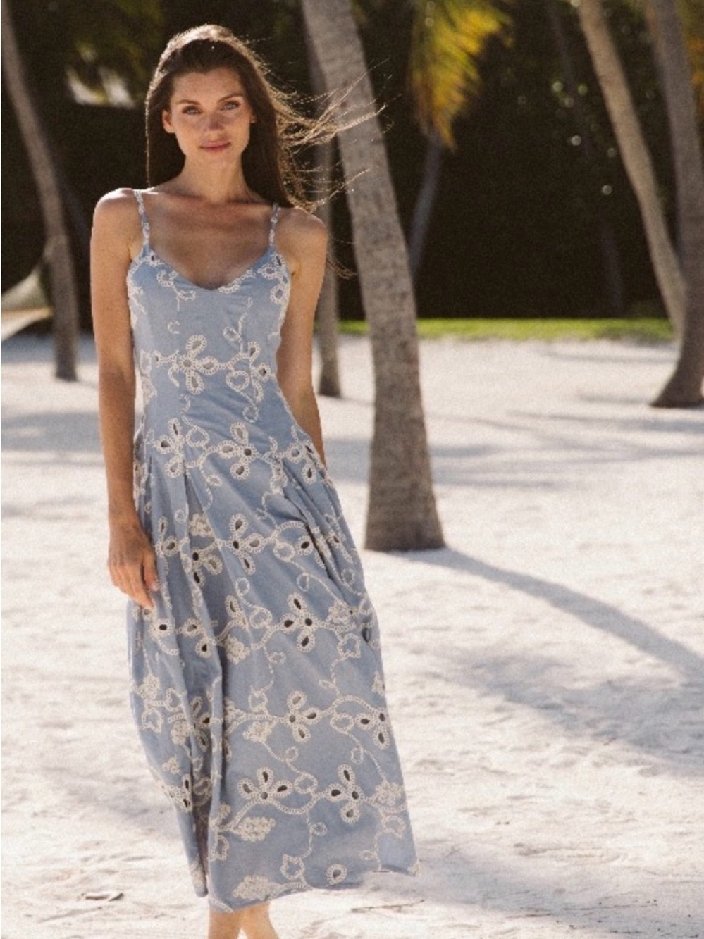 Ce Ce woven Embroidered Maxi dress in Coastal Blue. - Picture 2 of 9